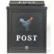 Aluminium post box with cockerel design