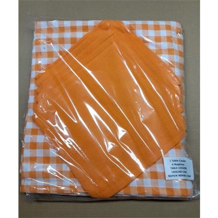 ORANGE CHECK TABLE CLOTH WITH NAPKINS