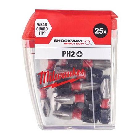 MILWAUKEE SHOCKWAVE Impact Duty Bits PZ2 25mm (Pack 25)