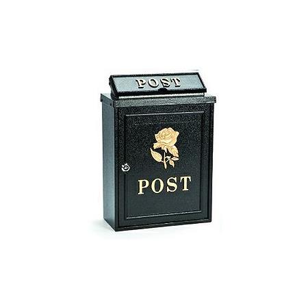 Aluminium post box with gold rose design
