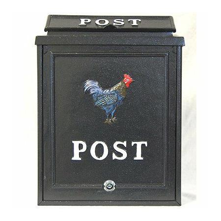 Aluminium post box with cockerel design