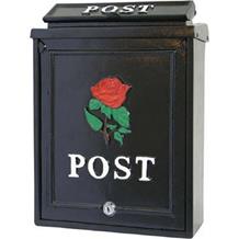 Aluminium post box with red rose design