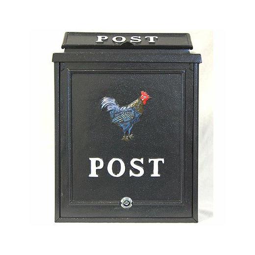 Aluminium post box with cockerel design
