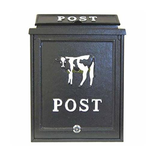 Aluminium post box with cow design