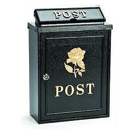 Aluminium post box with gold rose design