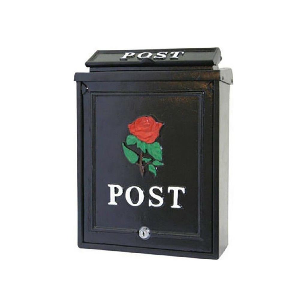 Aluminium post box with red rose design