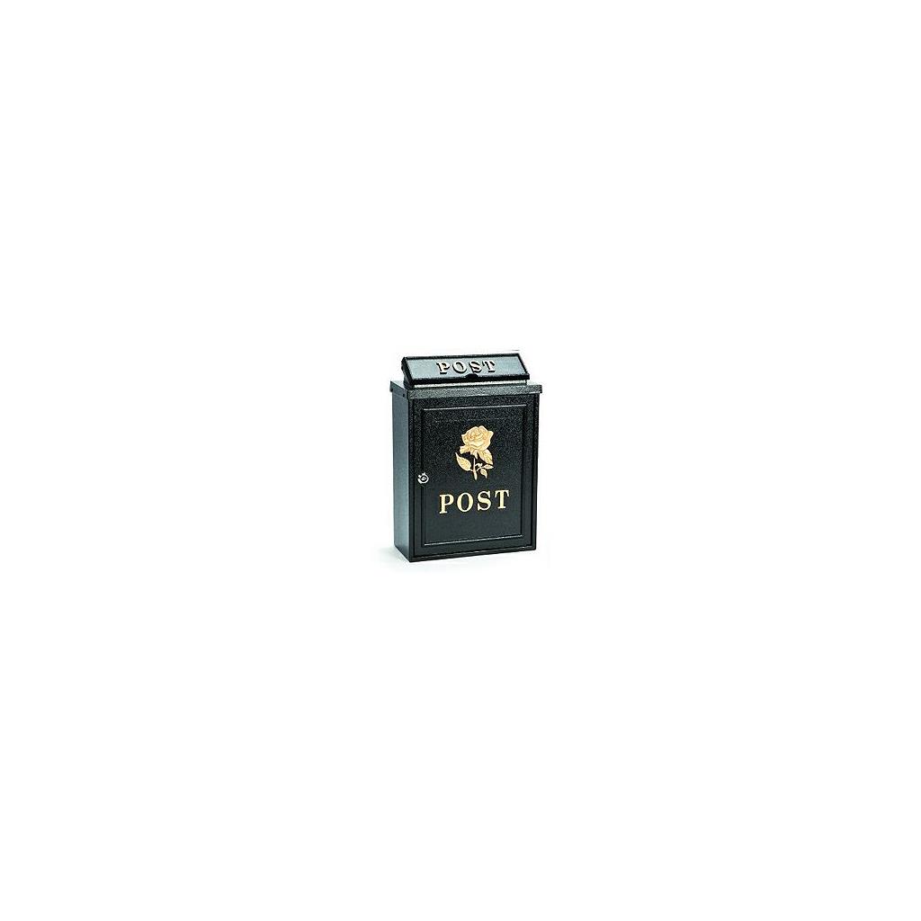 Aluminium post box with gold rose design