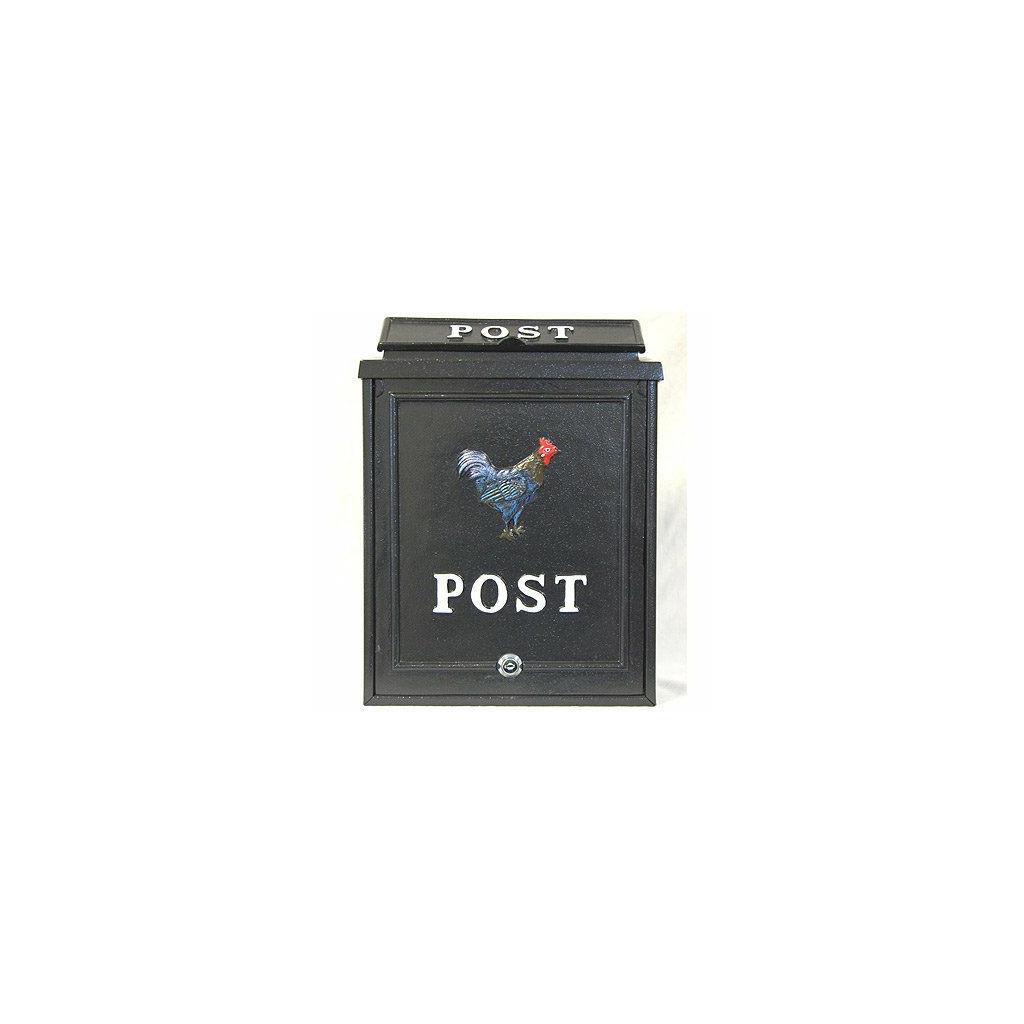 Aluminium post box with cockerel design