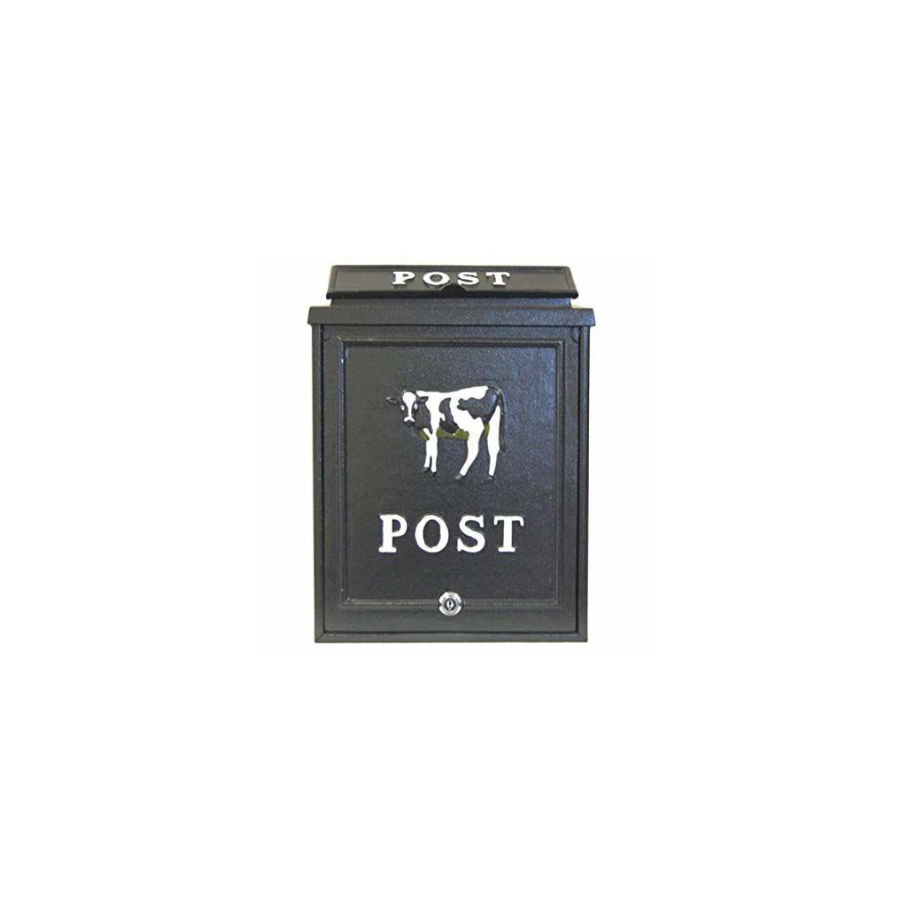 Aluminium post box with cow design