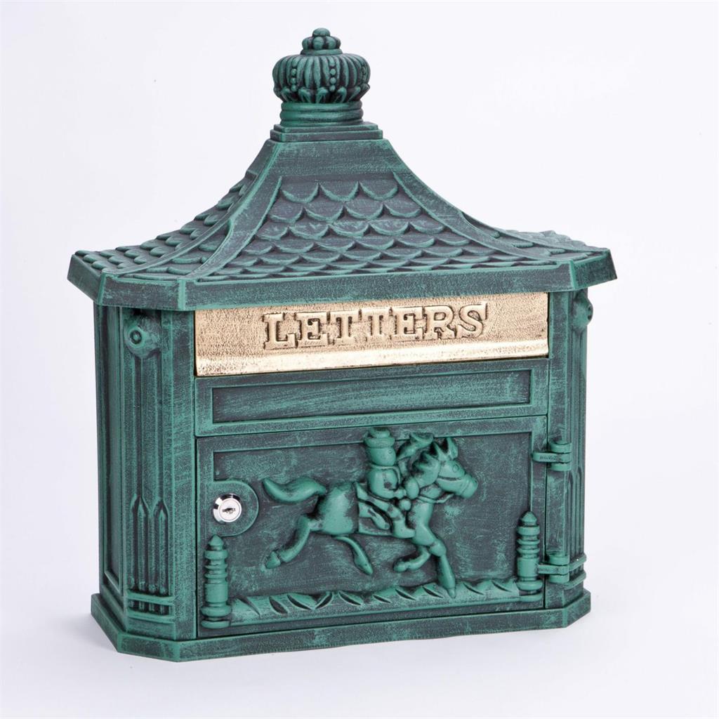 wall mounted post box green cast aluminium