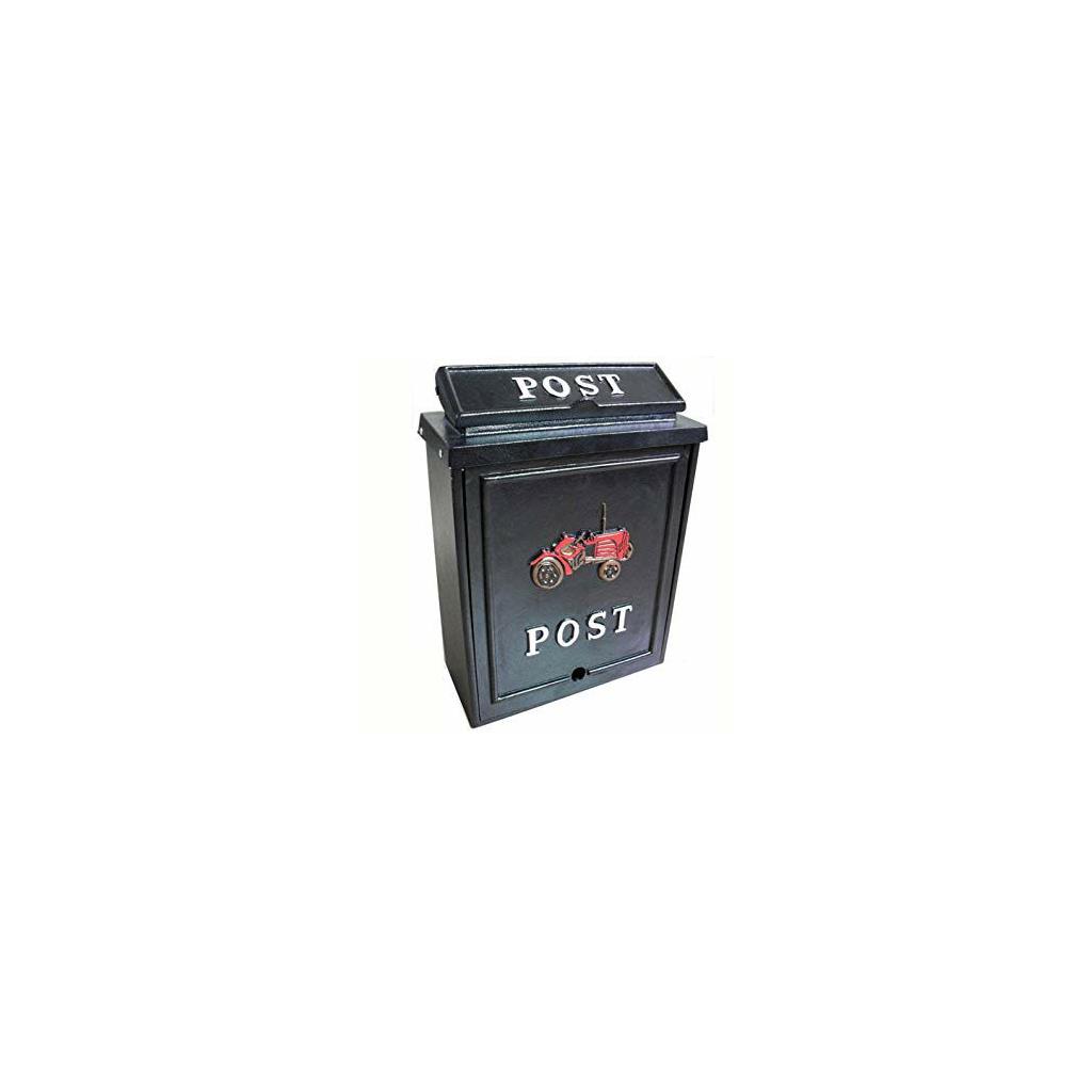Aluminium post box with tractor design