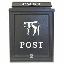 Aluminium post box with cow design