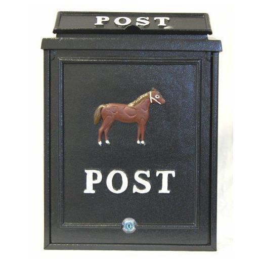 Aluminium post box with horse design