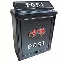 Aluminium post box with tractor design